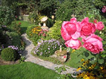Blick zum herbstlichen Steingarten